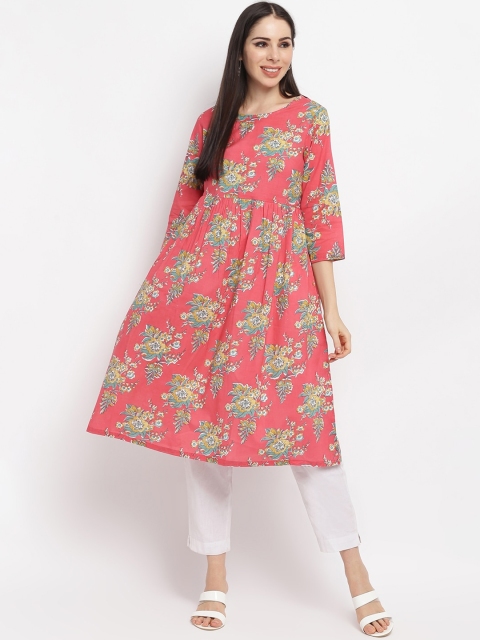 

IMARA Women Pink Floral Printed A-line Kurta