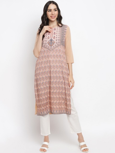 

IMARA Women Beige & Pink Floral Printed Kurta