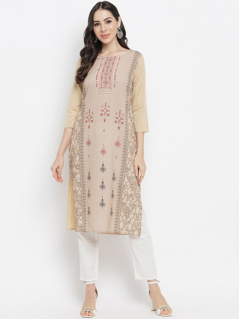 

IMARA Women Beige Ethnic Motifs Printed Kurta