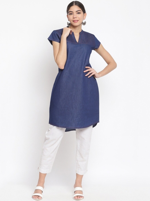 

IMARA Women Blue Indigo Denim A-line Kurta