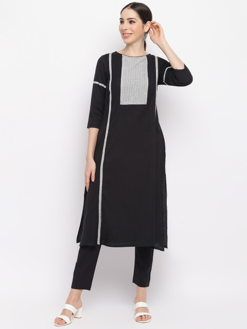 

IMARA Women Black & Grey Yoke Design A-line Kurta