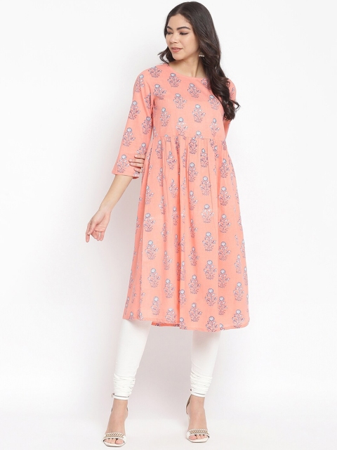 

IMARA Women Pink & Blue Ethnic Motifs Printed A-line Kurta