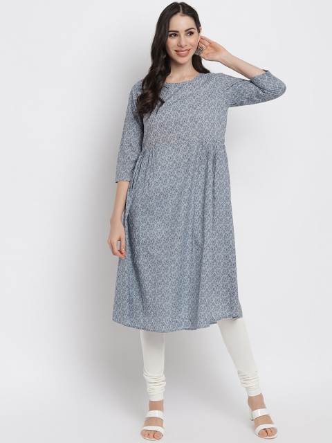 

IMARA Women Off White Floral Printed A-line Kurta