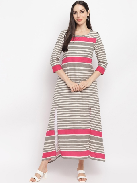 

IMARA Women Off White & Pink Striped A-Line Kurta
