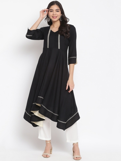 

IMARA Women Black Pure Liva Pleated Anarkali Kurta