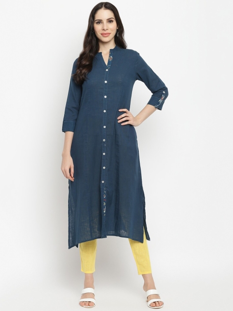 

IMARA Women Blue Pure Cotton Straight Kurta