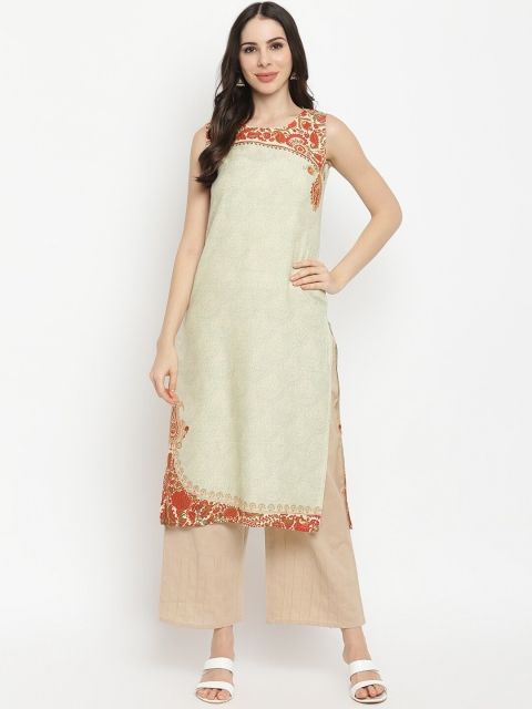 

IMARA Women Yellow & Red Ethnic Motifs Printed Pastels Liva Kurta