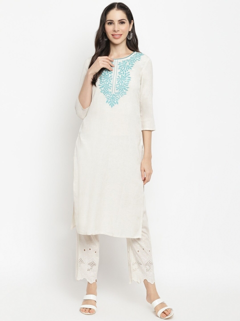 

IMARA Women Off White Floral Embroidered Floral Kurta