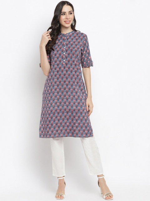

IMARA Women Grey & Brown Ethnic Motifs Printed Liva Kurta
