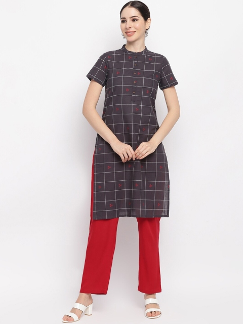 

IMARA Women Black & White Checked Pure Cotton Kurta