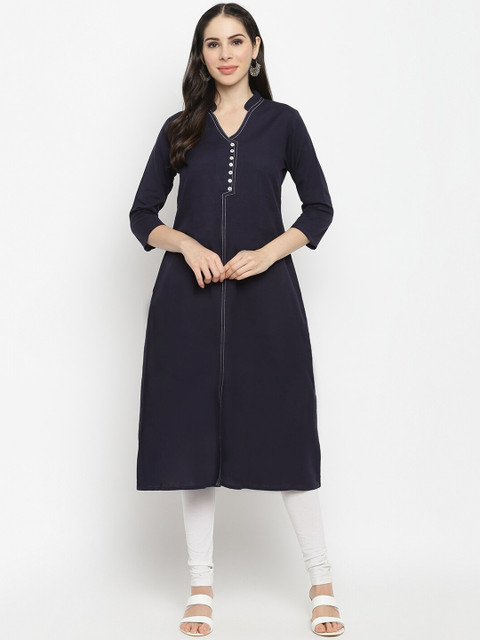 

IMARA Women Navy Blue Straight Kurta