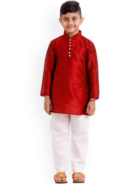 

SOULFULLY INDIAN Boys Maroon Regular Silk Kurta Pyjama Set