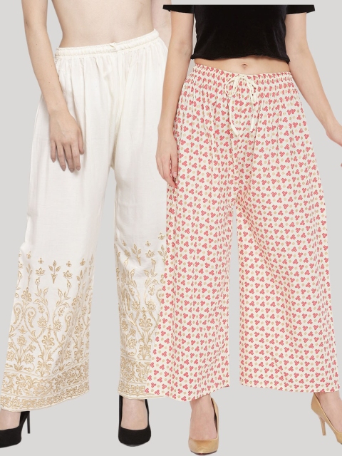 

Clora Creation Women Pack Of 2 Cream-Coloured Printed Palazzos