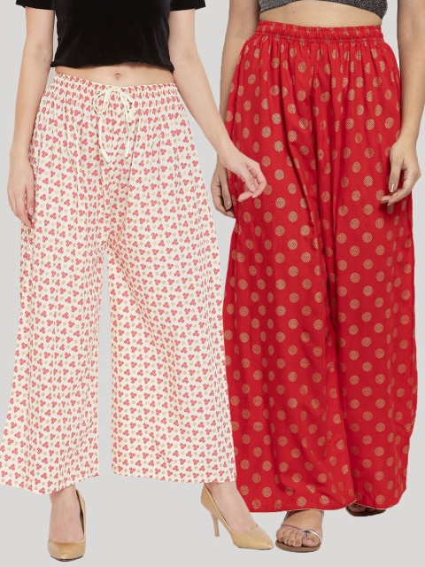 

Clora Creation Pack Of 2 Women Printed Knitted Palazzos, Red