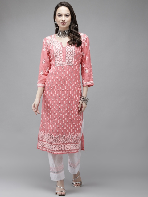 

ADA Women Pink Ethnic Motifs Chikankari Kurta