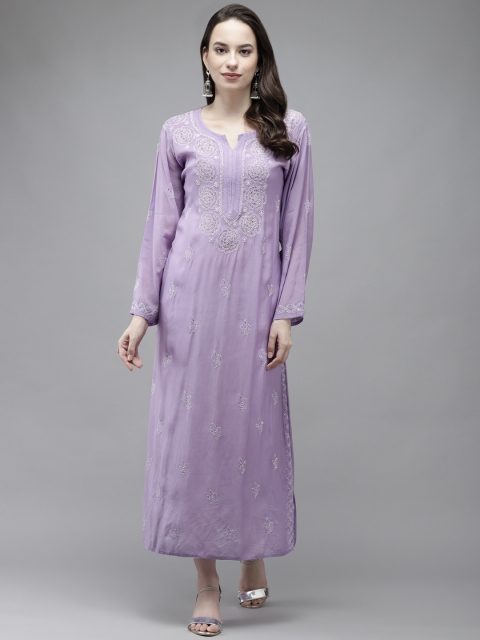 

ADA Women Mauve Ethnic Motifs Embroidered Mukaish Kurta