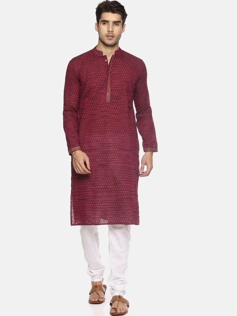

PAROKSH Men Maroon Ethnic Motifs Handloom Kurta