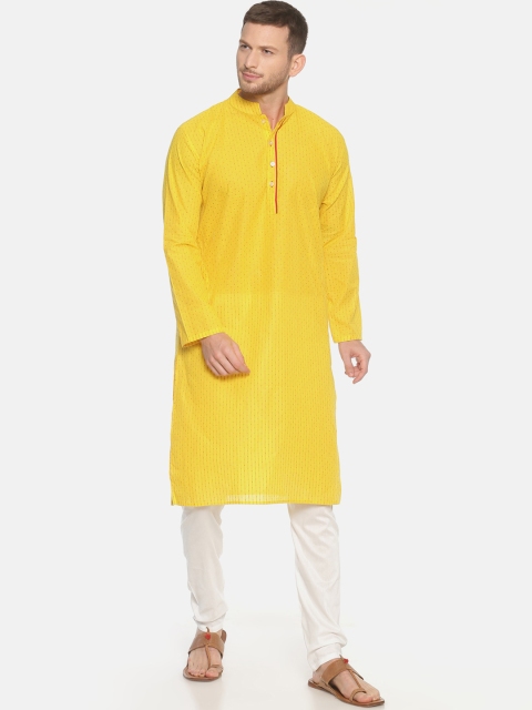 

PAROKSH Men Yellow Dobby Handloom Kurta