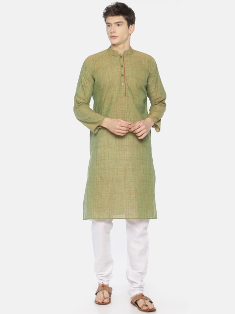 

PAROKSH Men Lime Green Striped Flared Sleeves Handloom Kurta