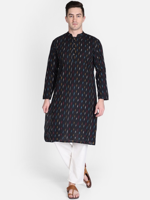 

PAROKSH Men Black Ikat Handloom Kurta