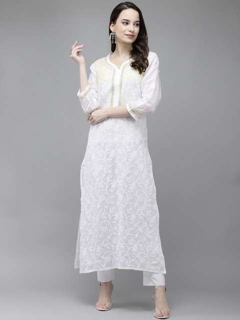 

ADA Women White Ethnic Motifs Regular Chikankari Kurta with Palazzos