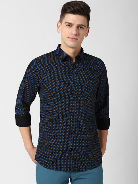 

Peter England Casuals Men Navy Blue Slim Fit Opaque Printed Pure Cotton Casual Shirt