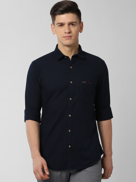 

Peter England Casuals Men Navy Blue Slim Fit Opaque Pure Cotton Casual Shirt