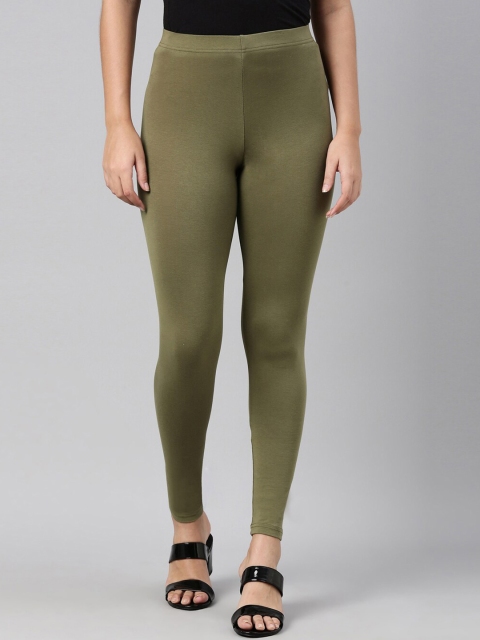 

Go Colors Women Olive Green Solid Ankle-Length Leggings