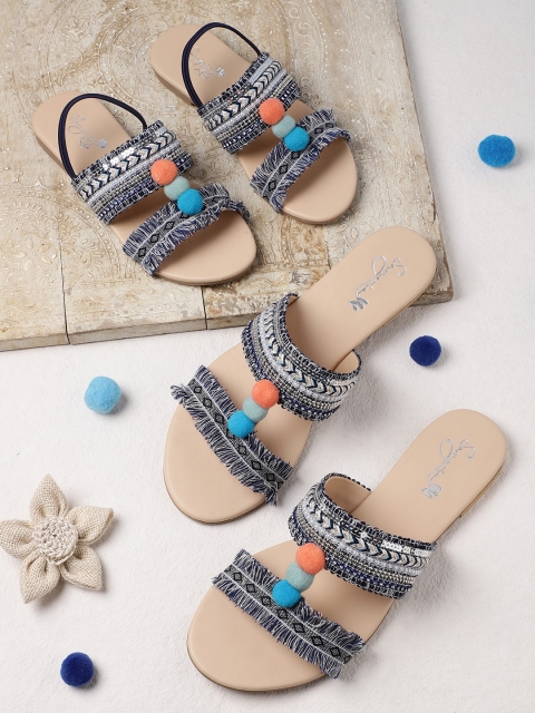 

Sangria Girls Blue & Off-White Embellished Open Toe Flats