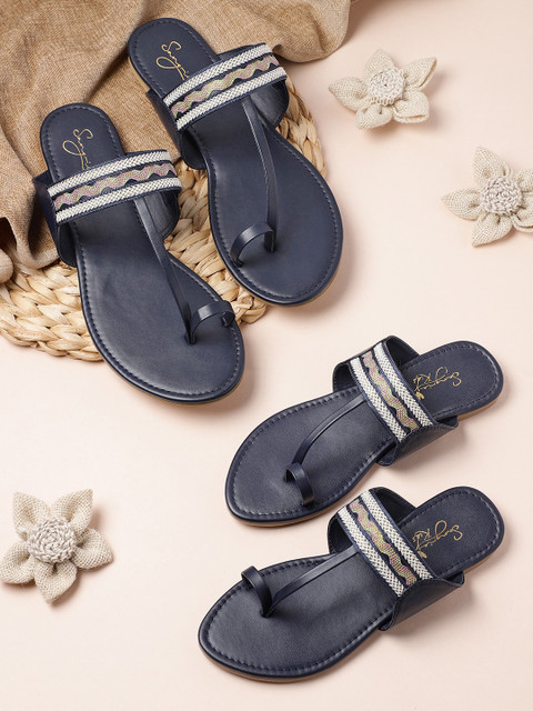 

Sangria Girls Navy Blue & Beige Woven Design One Toe Flats