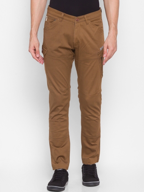 

SPYKAR Men Brown Low-Rise Pure Cotton Cargos Trousers