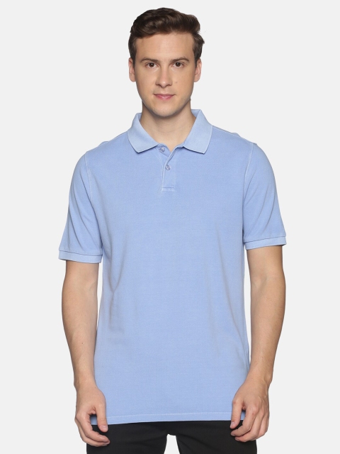 

Soul Space Men Blue Polo Collar Cotton Pure Cotton T-shirt