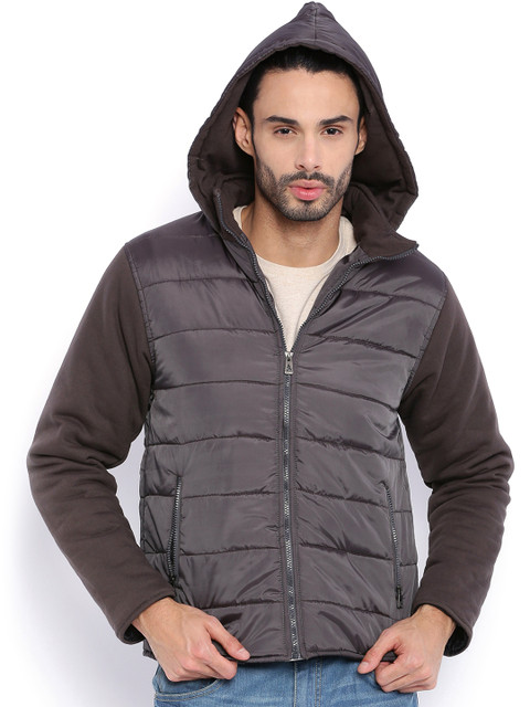 

Campus Sutra Grey Hooded Puffer Jacket
