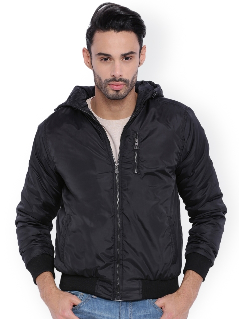 

Campus Sutra Black Hooded Bomber Jacket
