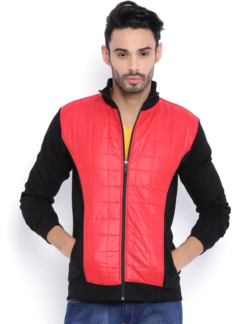 

Campus Sutra Red & Black Colourblocked Quilted Bomber Jacket