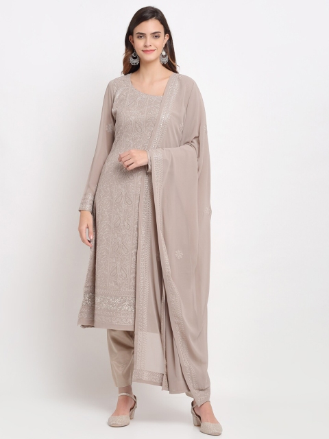

Stylee LIFESTYLE Beige Embroidered Semi-Stitched Dress Material