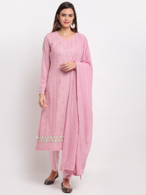 

Stylee LIFESTYLE Pink & Sea Green Embroidered Semi-Stitched Dress Material