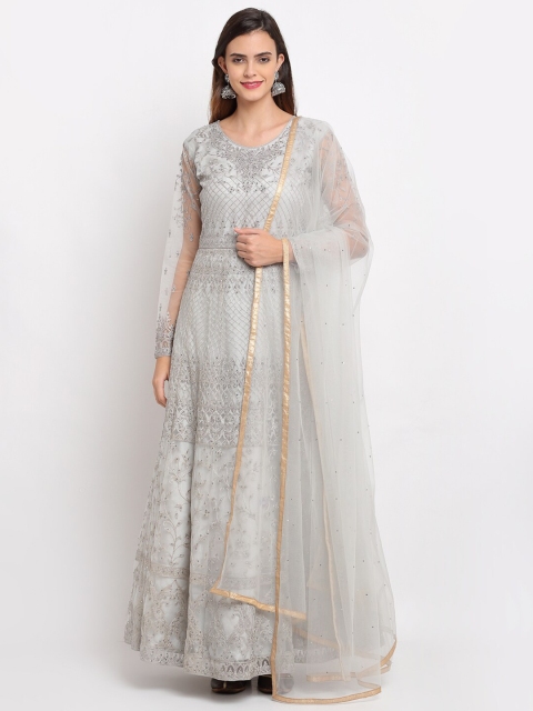 

Stylee LIFESTYLE Grey Embroidered Semi-Stitched Dress Material