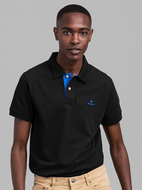 

GANT Men Black Polo Collar Slim Fit T-shirt