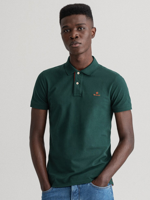

GANT Men Green Polo Collar Slim Fit T-shirt