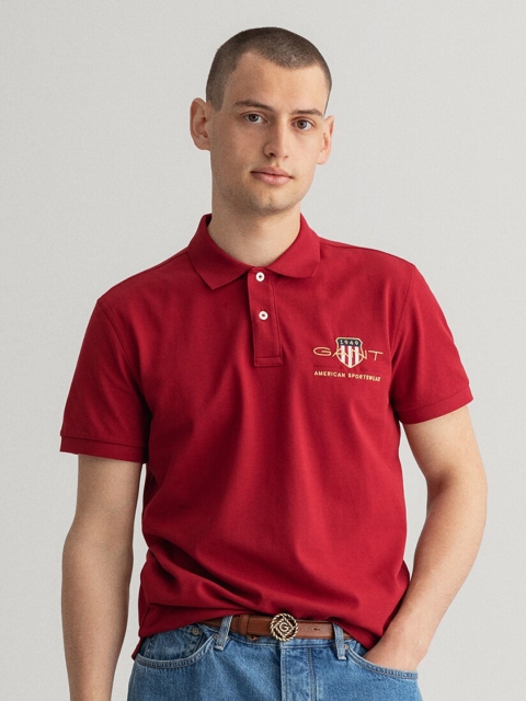 

GANT Men Maroon Polo Collar Slim Fit T-shirt