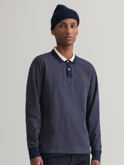

GANT Men Blue & White Printed Polo Collar Slim Fit T-shirt