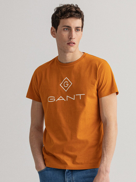 

GANT Men Mustard Yellow Printed Slim Fit T-shirt