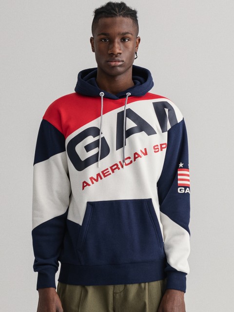 

GANT Men Blue Colourblocked Hooded Sweatshirt