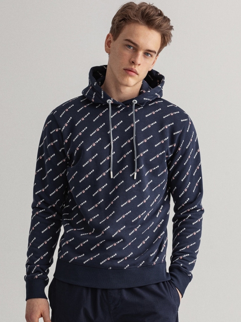 

GANT Men Blue Printed Hooded Sweatshirt