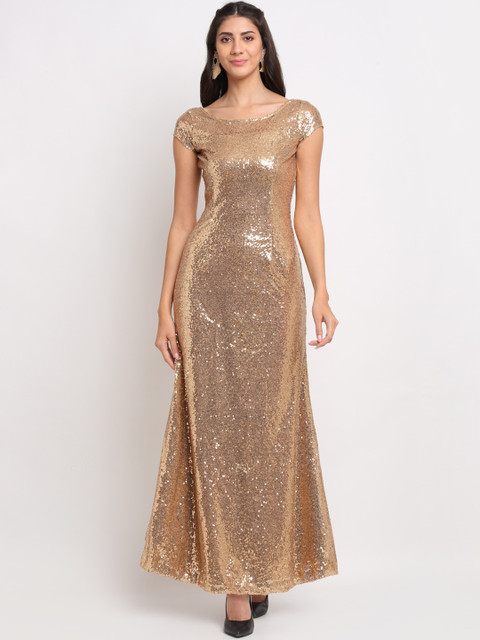 

Just Wow Gold-Toned Embellished Lace Maxi Dress