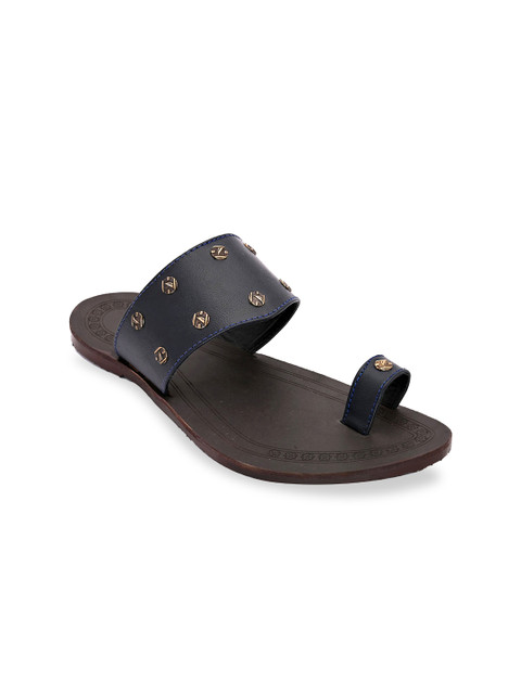 

San Frissco Men Blue Faux Leather Ethnic Kolhapuri Flip Flops