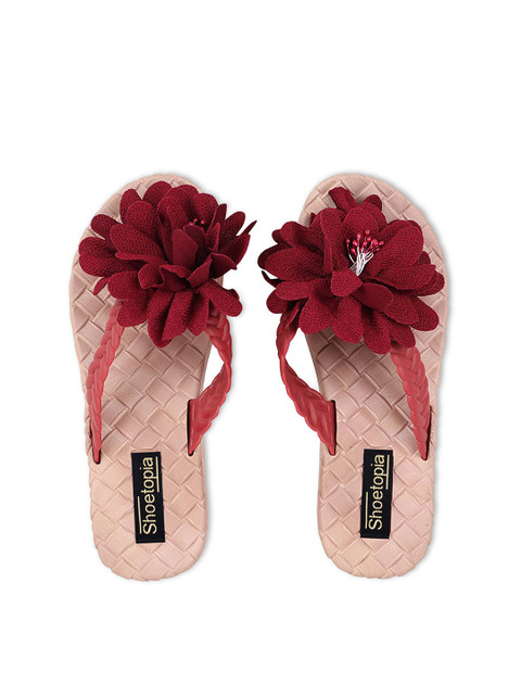 

Shoetopia Women Pink & Maroon Flip Flops