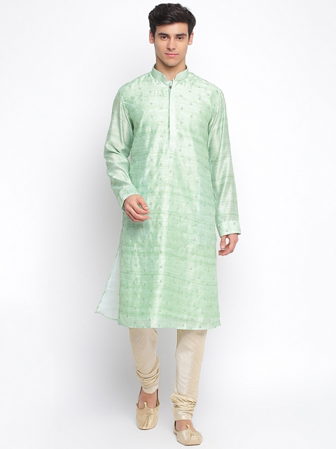 

Sanwara Men Green Ethnic Motifs Regular Kurta with Churidar