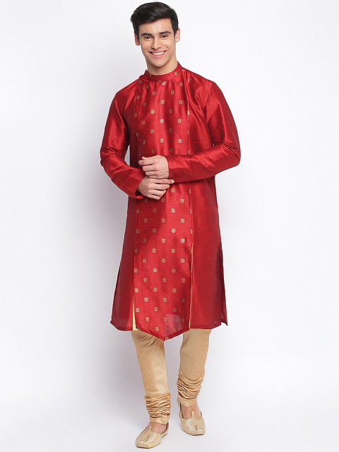 

Sanwara Men Maroon Regular Kurta with Beige Churidar